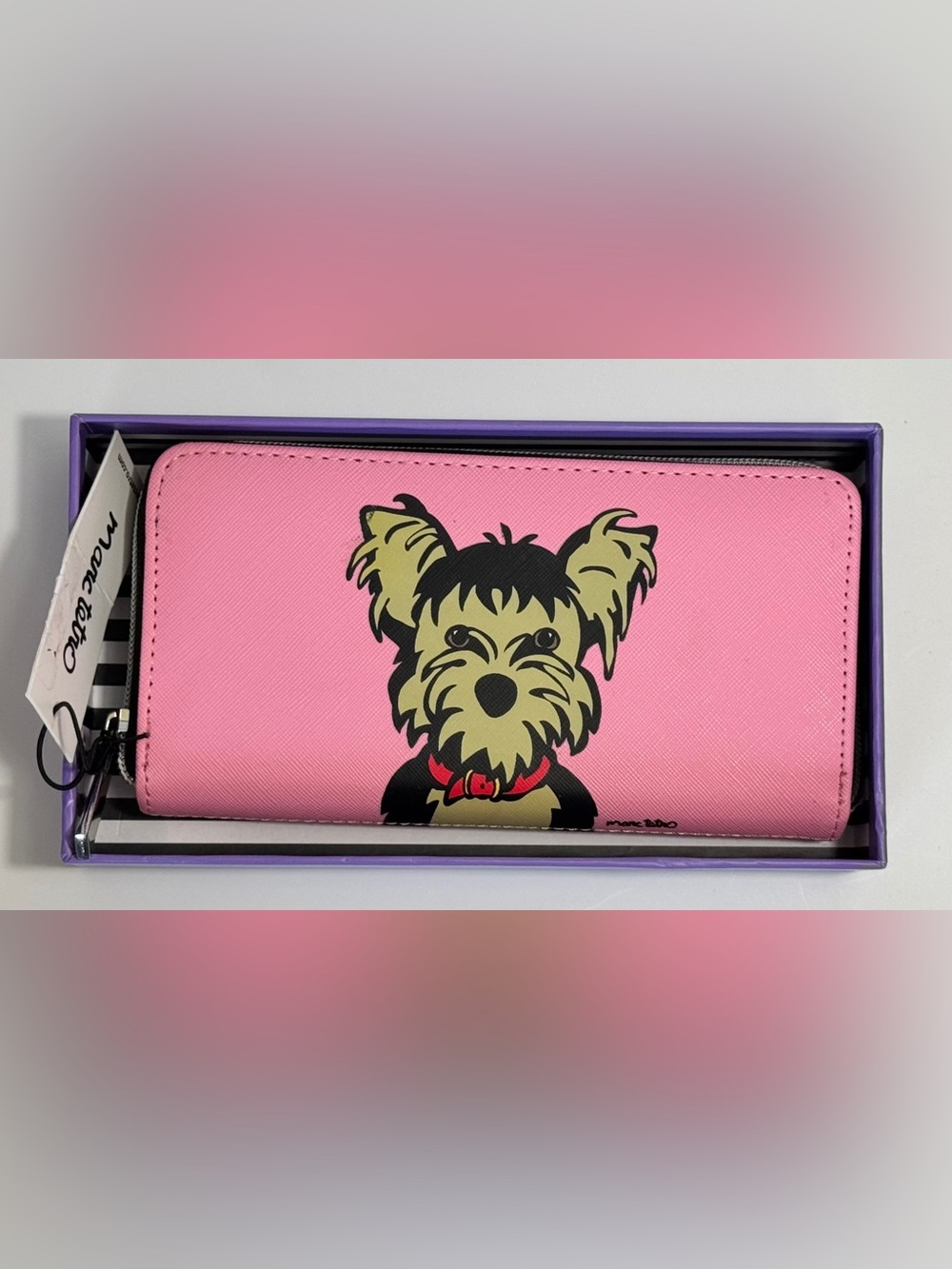 Marc Tetro Yorkie Zip Around Wallet Pink Gift Boxed